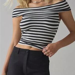 Urban Outfitters Black and White Striped Off-Shoulder Top